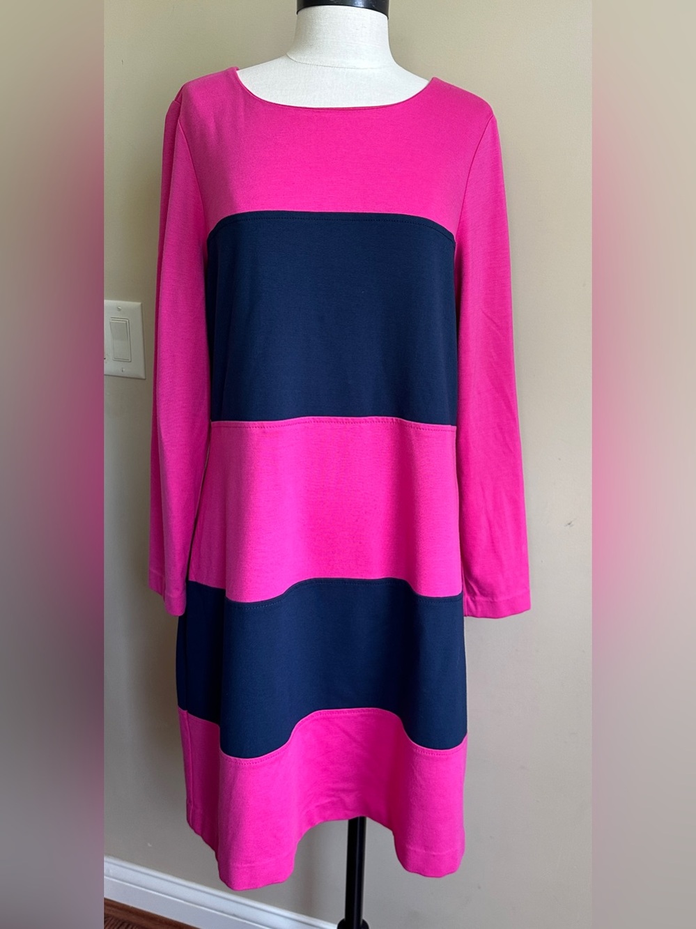 Vineyard Vines Pink & Navy Blue Color Block Striped Dress, Sz 14